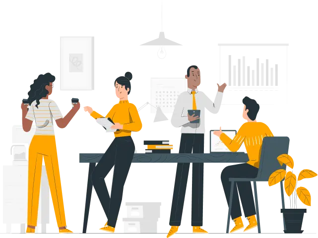 People collaborating in tech cohort